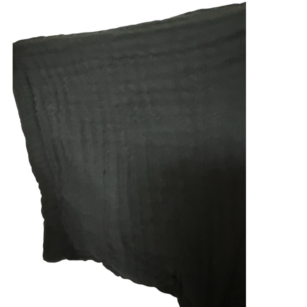 Eileen Fisher Organic Cotton Gauzy Fray Hem Short Sleeve Black Midi Dress Large - Picture 6 of 6